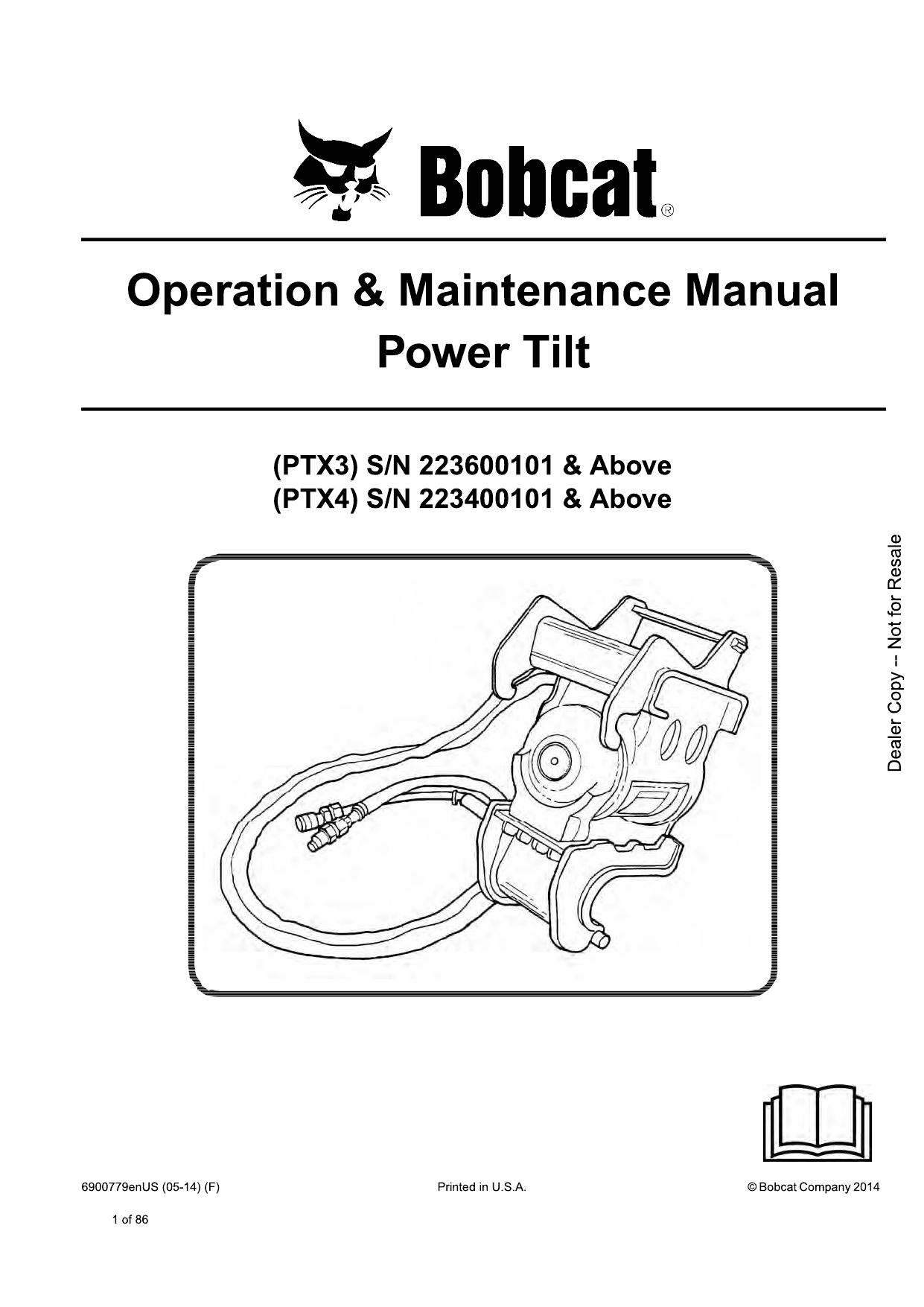 PTX3 PTX4 Power Tilt Attachment Operation & Maintenance Manual Bobcat